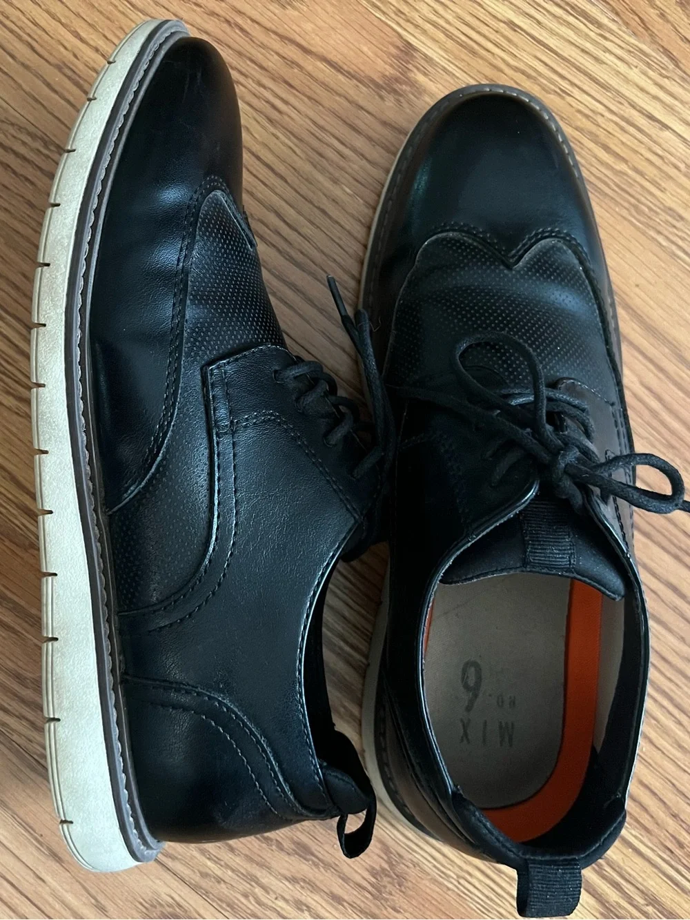 Mix No. 6 Men’s Black Leather Perforated Lace-Up Oxfords with Orange Insole
